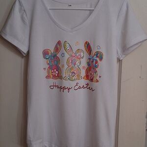 Ladies Happy Easter Bunny T-Shirt - White
